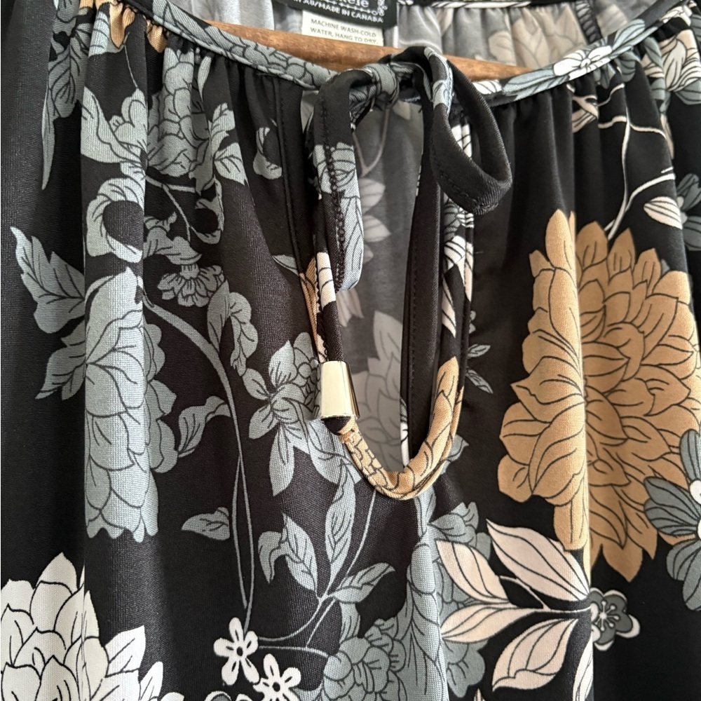 Clientele Floral Keyhole Neck Top Large Made in Canada Boho Long Sleeve Blouse - Picture 4 of 7